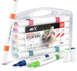 ART-X Acryl Marker Set - 12 Farben, Doppelspitzen, Für Kreative & Künstler ART-X Acryl Marker Set - 12 Farben, Doppelspitzen, Für Kreative & Künstler