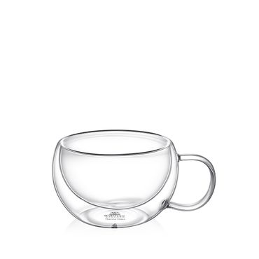 Wilmax Doppelwandige Thermoglas-Tasse mit Henkel, Volumen: 400ml