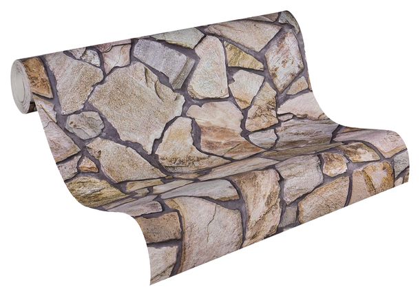 AS Creation Wood'n'Stone Vliestapetenrolle Steinmosaik beige grau 9273-16