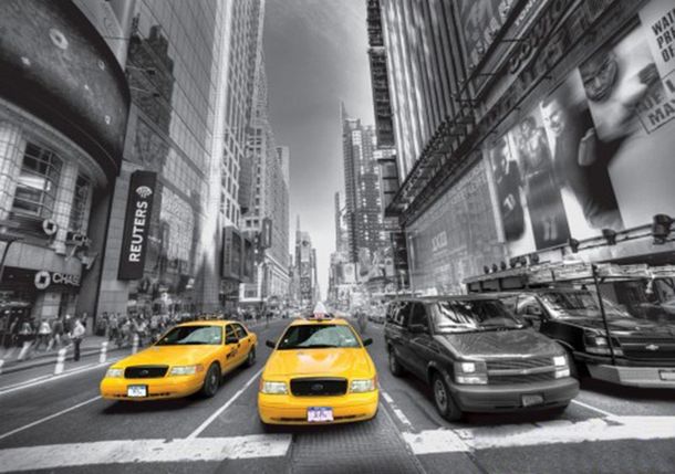 Fototapete Taxi Yellow Cap New York Auto schwarz weiß Foto 360 x 254 cm