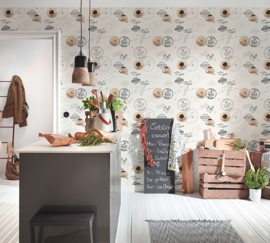 Vinyl Wallpaper Kitchen Vintage Coffee white grey 94308-1