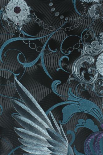 Harald Glööckler design wallpaper wings crowns anthracite gloss 54454