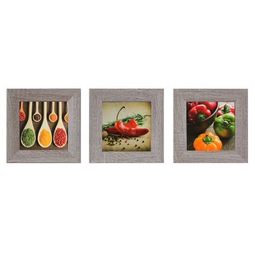 Set of 3 murals spices vegetables red green brown 