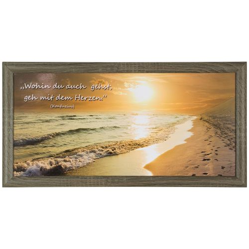 Wandbild Kunstdruck 23x49 Spruch Sonnenuntergang Strand braun beige