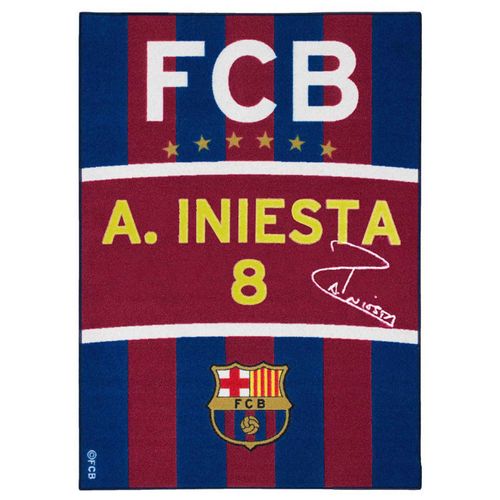 Kinderteppich FC Barcelona Iniesta Fanteppich 95x133 blau rot gelb weiß