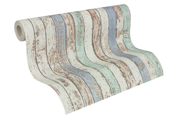 Vliestapete AS Creation Decora Natur 6 Holz creme blau türkis 95914-1