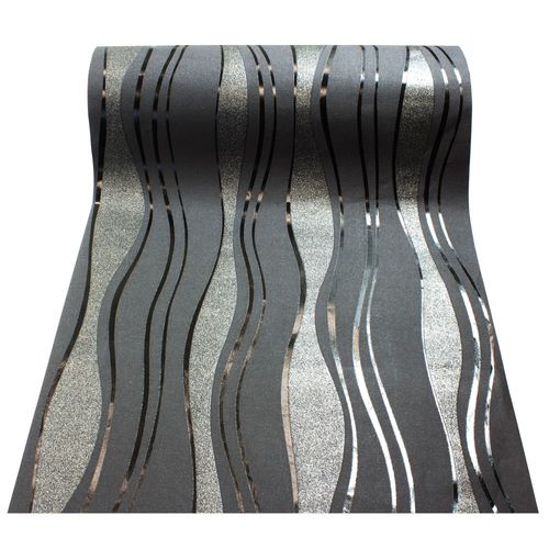 13191-30) 1 Rolle hochwertige Vlies Tapete coole Retro-Welle schwarz mit silber