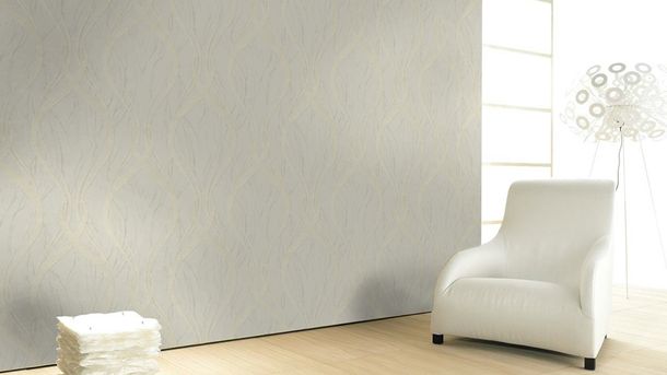Tapete-Vlies-Grafik-Linien-graubeige-Metallic-Marb
