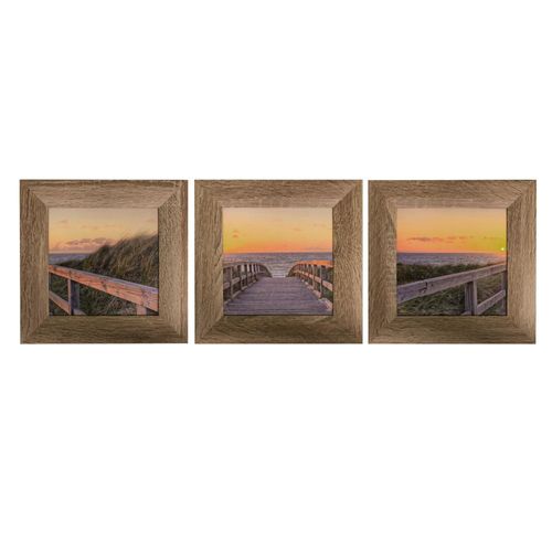 3er-Set Bilder Gerahmt Sonnenuntergang Strand Meer Urlaub 23x23cm