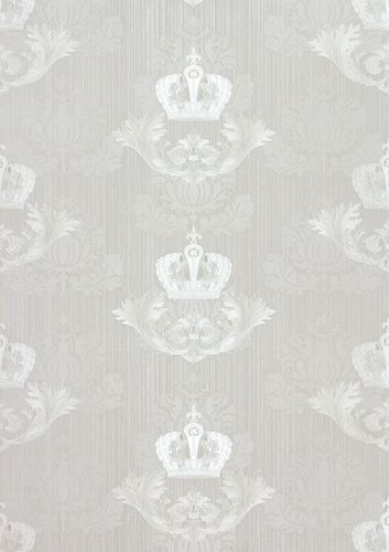 Harald Glööckler Tapete Vlies Barock Krone hellgrau Metallic 54858