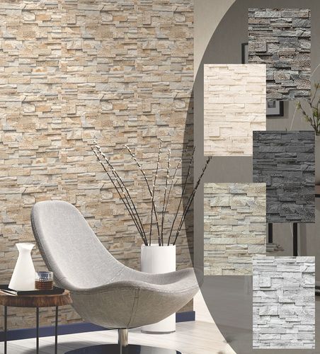 Wallpaper non-woven stone stones wall brick beige cream PS 02363-50
