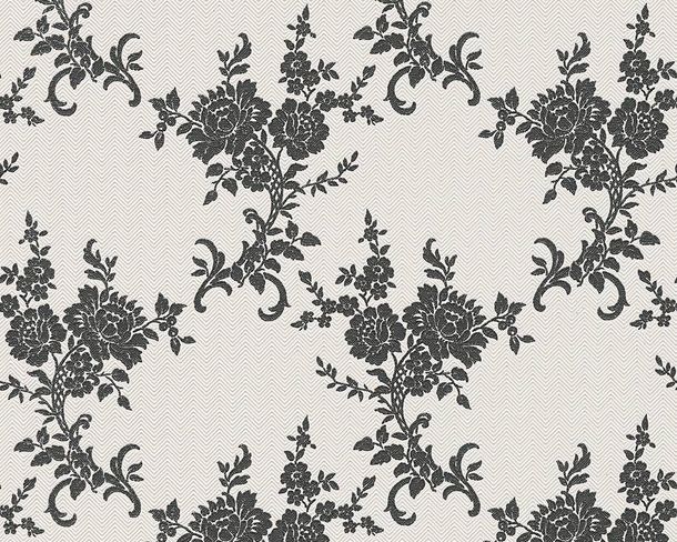 Wallpaper tendril flower silver white gloss AS Belle Epoque 1102-20