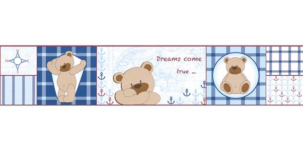 Artikelbild Tapetenborte Kinder Teddybär Karte blau braun selbstklebend 8986-16