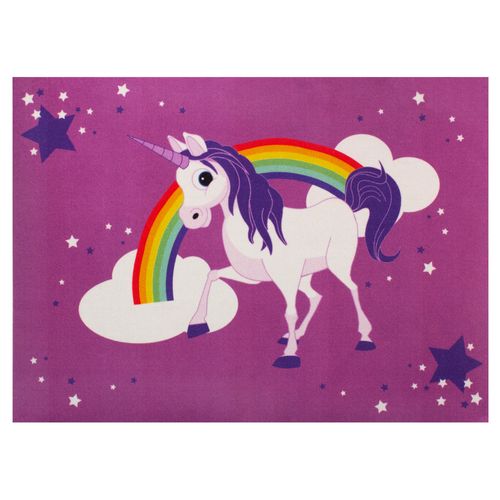 Spielteppich Einhorn Mädchen Sterne Kinderteppich Lila WASCHBAR 95x133 cm 