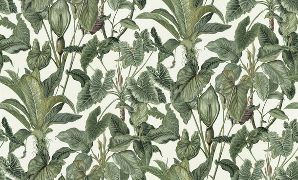 Wallpaper Erismann Paradisio tropical leaves white green 6303-07
