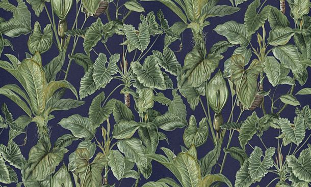 Wallpaper Erismann Paradisio tropical leaves dark blue green 6303-08