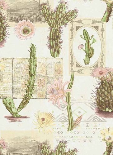 Vlies Tapete Kaktus Kakteen Floral Ethno Mexico grün lila 6312-05