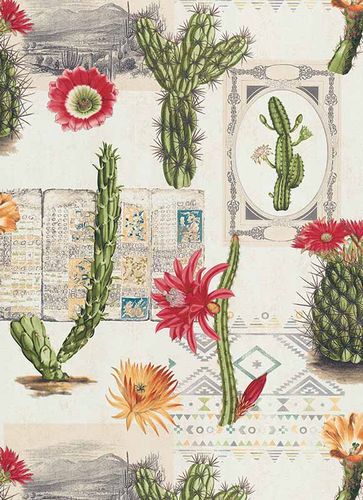 Vlies Tapete Kaktus Kakteen Floral Ethno Mexico grün rot 6312-06
