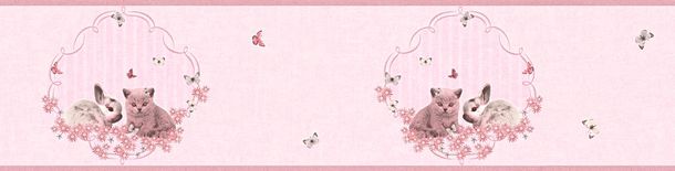 Tapeten-Borte-Kinder-Hasen-Katze-rosa-hellgrau-M_1