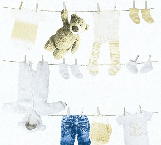 Wallpaper Kids teddy clothes white beige 35844-1