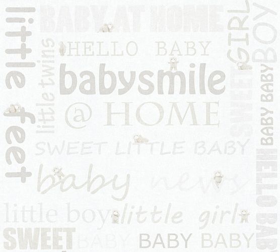 Tapete-Kinder-Teddy-Schrift-weiss-hellgrau-Metal_1