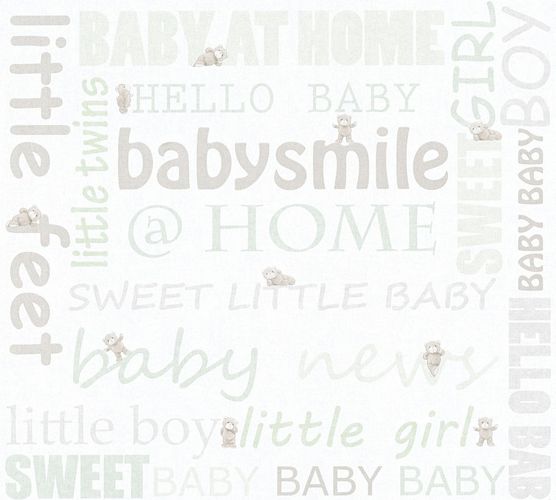 Tapete-Kinder-Teddy-Schrift-mint-weiss-Metallic-_1
