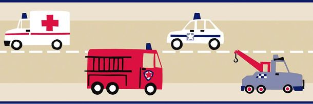 Article picture child Wallpaper Border Non-Woven Cars Fire Truck beige red 177305