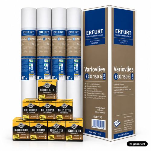 8x Erfurt EcoVlies EV150 Glattvlies Variovlies 150m² | 8x Kleister