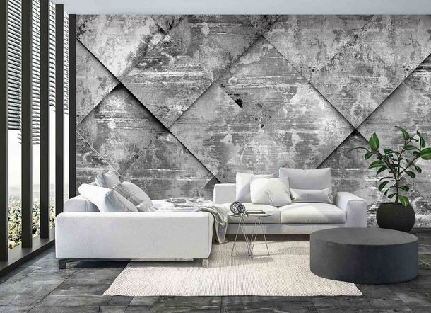 Digital Print Non-Woven Wall Mural Premium Tiles 3D grey