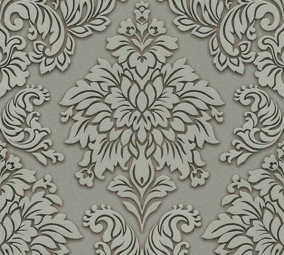 Non-Woven Wallpaper Baroque green grey Glitter 36898-1