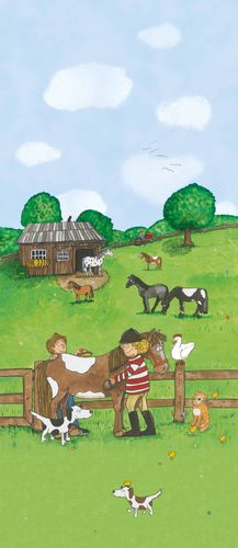 Image Kids Photo Wallpaper Horses green blue 46501