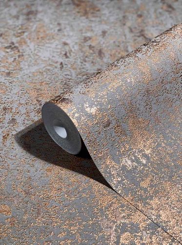 Wallpaper non-woven patina brown copper metallic 31644
