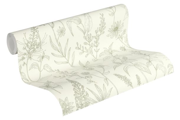 Non-Woven Wallpaper Leaves white green Jette 37363-5