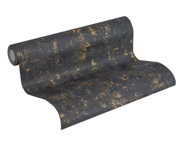 Non-Woven Wallpaper Concrete black gold gloss 2307-82