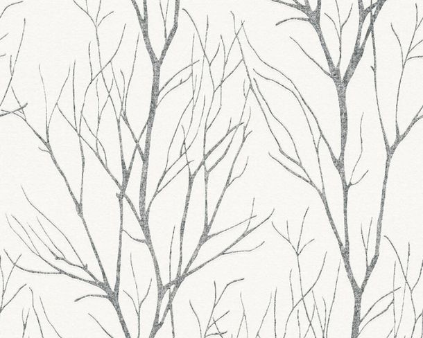 Artikelbild Tapete Vlies Floral Äste Bäume weißgrau silber metallic A.S. Creation Blooming 37260-4 | 372604