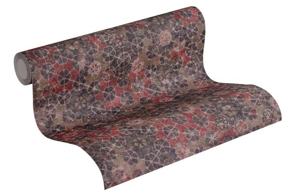 Rollenbild Tapete Vlies New Walls Kacheln Vintage lilagrau rot braun Glitzer 37391-3 | 373913 livingwalls