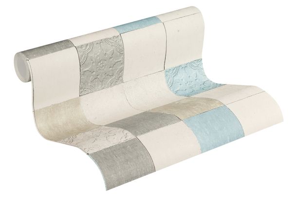 Wallpaper non-woven tile panels greywhite beige 37406-1