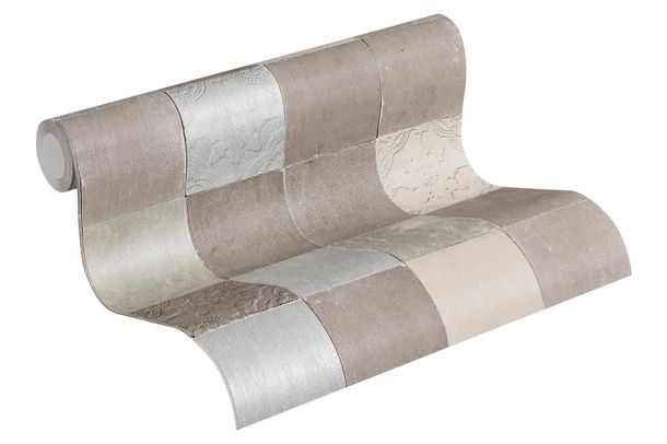 Rollenbild Tapete Vlies New Walls Fliesenplatten taupe creme silber Glanz 37406-3 | 374063 livingwalls