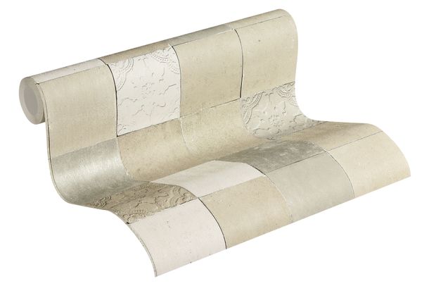 Wallpaper non-woven tile panels beige cream 37406-4