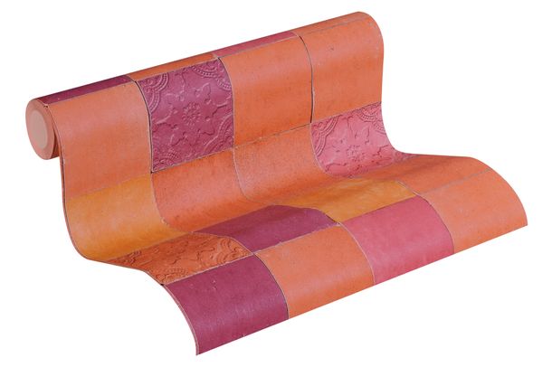 Rollenbild Tapete Vlies New Walls Fliesenplatten orange rosa 37406-5 | 374065 livingwalls