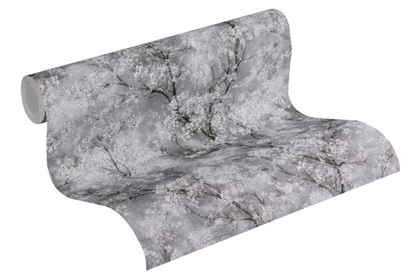 Rollenbild Tapete Vlies New Walls Ranken mit Blumen grau weiß schwarz Glitzer 37420-1 | 374201 livingwalls