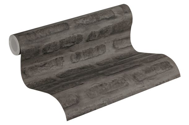 Rollenbild Tapete Vlies New Walls Mauer dunkelgrau schwarz 37422-3 | 374223 livingwalls