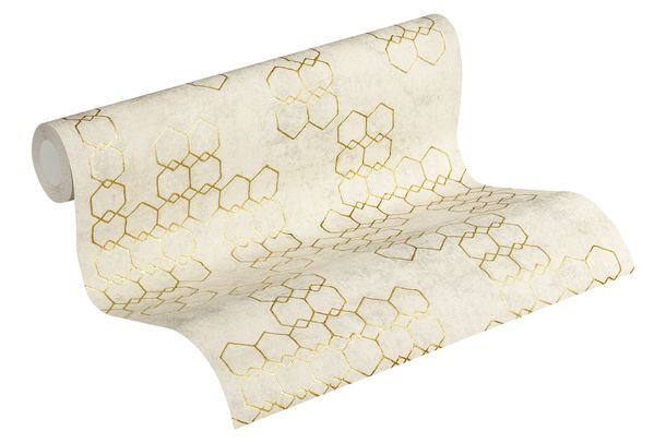 Rollenbild Tapete Vlies New Walls engmaschige Grafik cremebeige grau gold Glanz 37424-2 | 374242 livingwalls