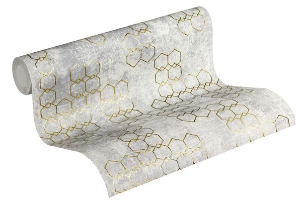 Rollenbild Tapete Vlies New Walls Grafisch Muster cremegrau gold Glanz 37424-4 | 374244 livingwalls