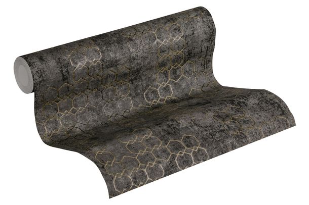 Wallpaper non-woven graphic pattern anthracite 37424-6