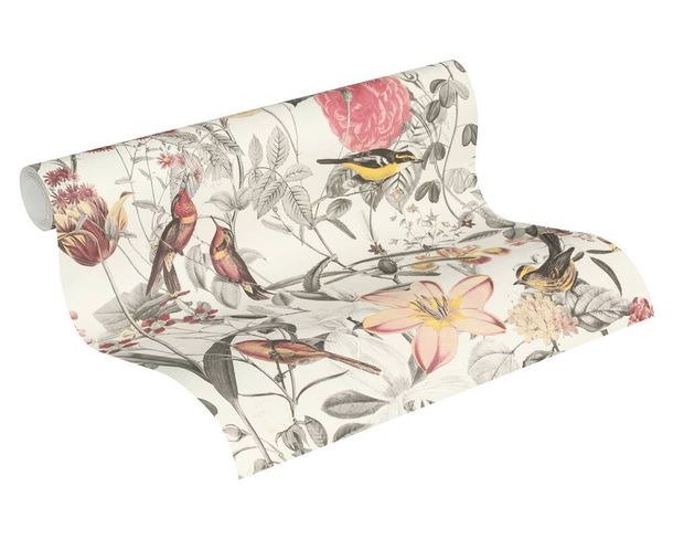 Tapete-Vlies-37276-1-Natur-Voegel-Blumen-weiss-gelb-grau-63202795_2