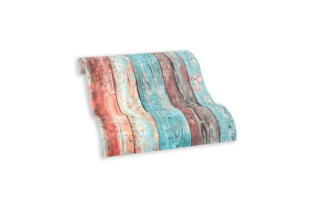 Wallpaper self-adhesive blue brown panels wood 368511