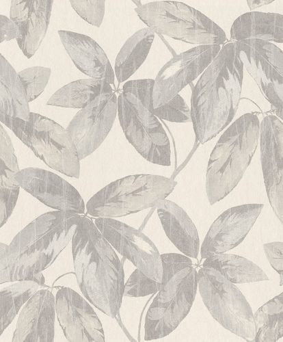 Tapete-Vlies-Vintage-Blaetter-creme-grau-Glanz-298658-63203998
