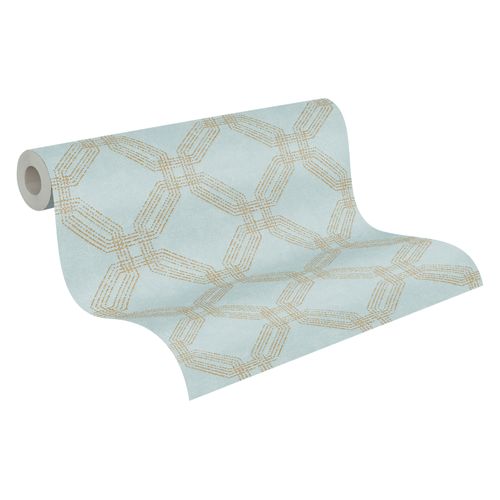 Tapete-Vlies-37477-2-Achteckige-Motive-blaugrau-gold-Pop-Style-63204317_1