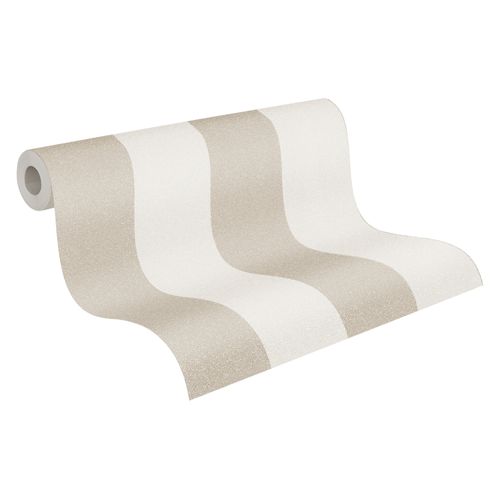 Rollenbild Tapete Vlies weiß beige Streifen 37554-3